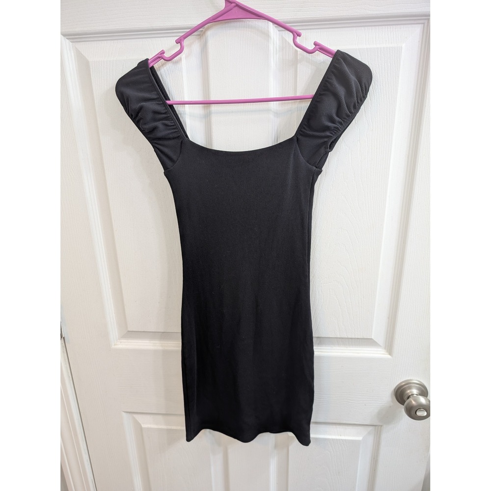 Wilfred Free Fortune Mini Dress Black Ribbed Hook & Eye Bodycon - Size XXS - Picture 2 of 5